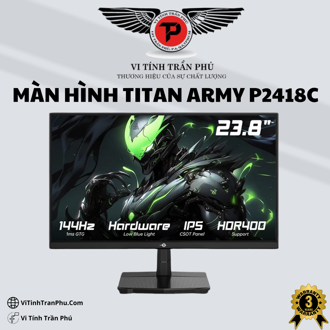 MÀN HÌNH TITAN ARMY P2418C 23.8 inch, FHD, 144 Hz, IPS, PHẲNG - Màu Đen